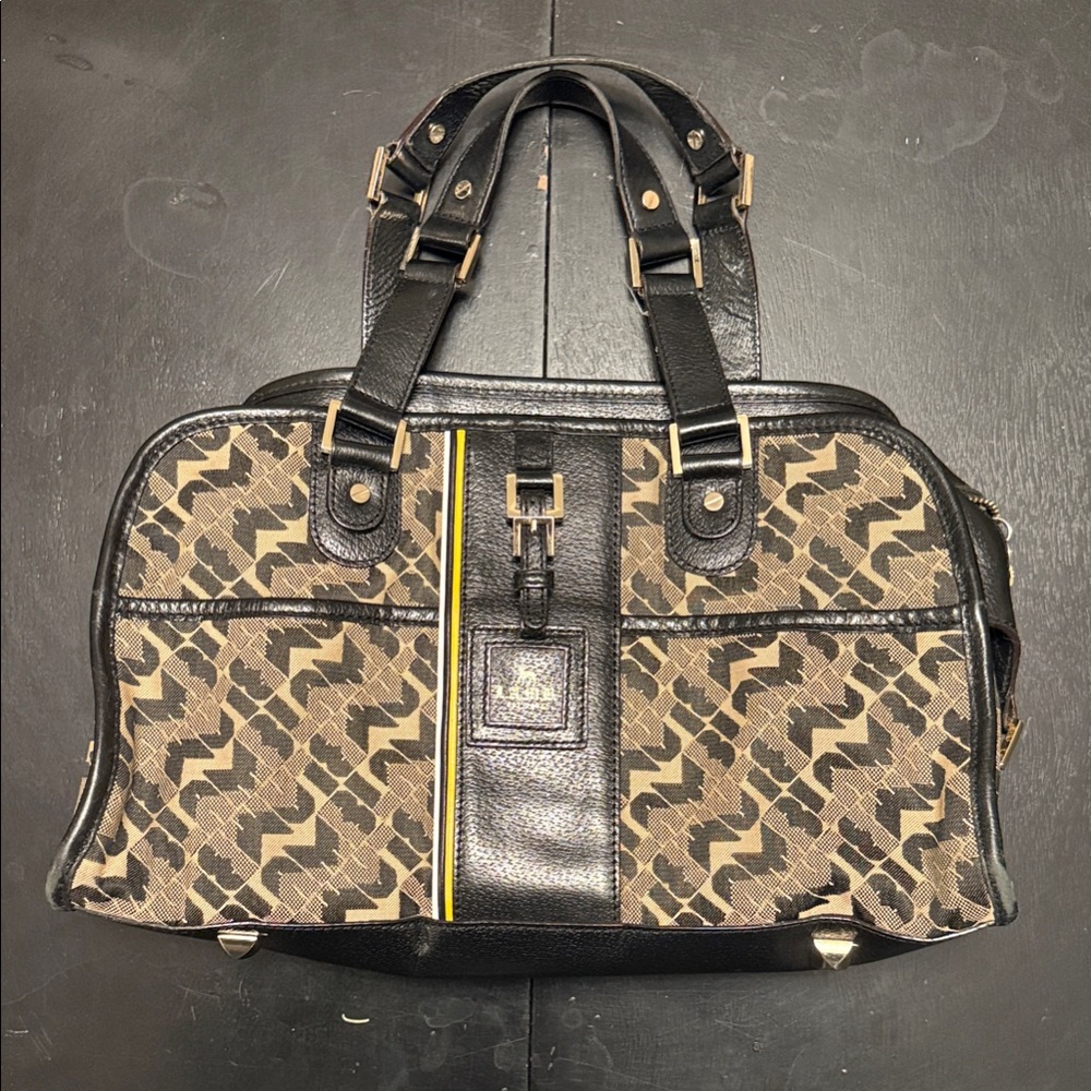 L.A.M.B. by Gwen Stefani Canvas & Leather Shoulder Bag – EST. 2003 Logo Patch